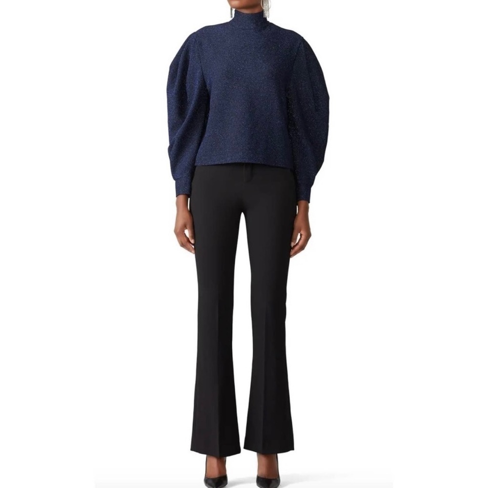 PatBo Puff Sleeve Glitter Turtleneck Long Sleeve Mock Top Blue Large Evening